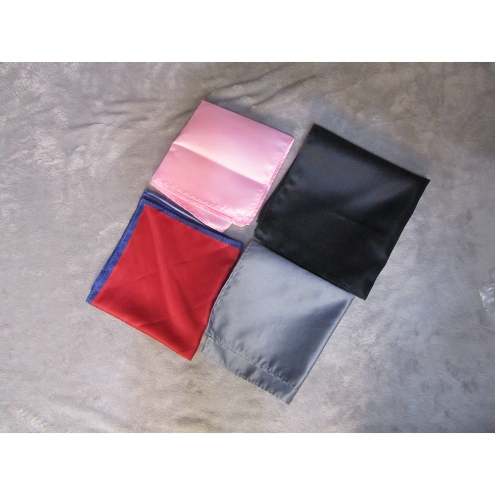 Mens Pocket Square Set 4pc Pink Black Grey Red Blue Satin Suit Accessories